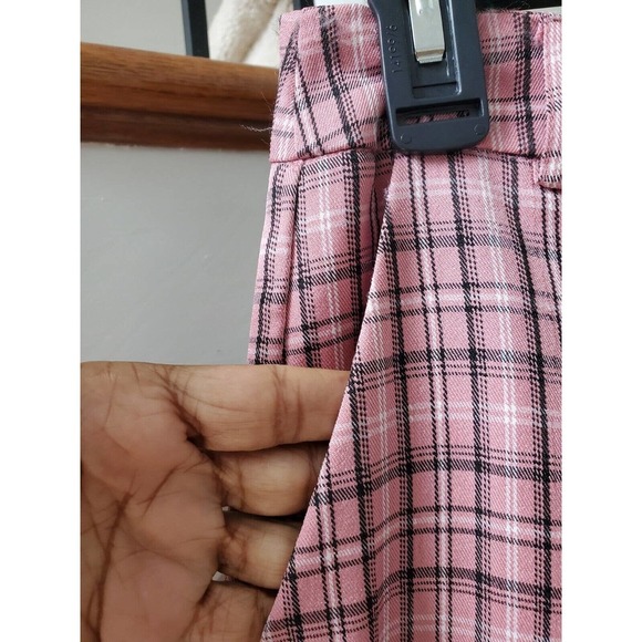 SheIn Womens Pink Plaid Polyester Slash Pockets Casual Straight Leg Pants Small - Picture 3 of 10